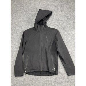 Double Diamond Jacket Mens Small Black Hooded Softshell Fleece Lined Outdoor